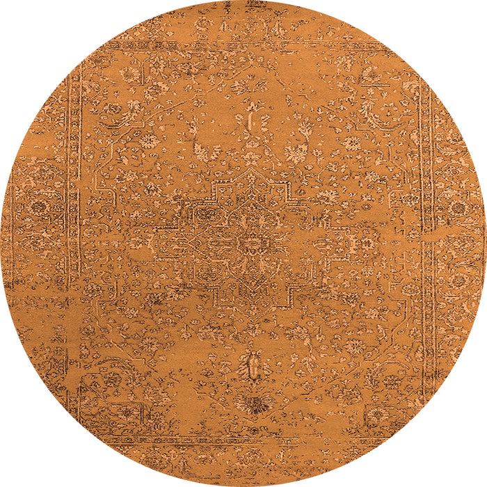 Round Machine Washable Oriental Orange Industrial Area Rugs, wshurb2516org