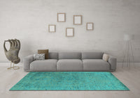 Machine Washable Oriental Turquoise Industrial Rug, wshurb2516turq