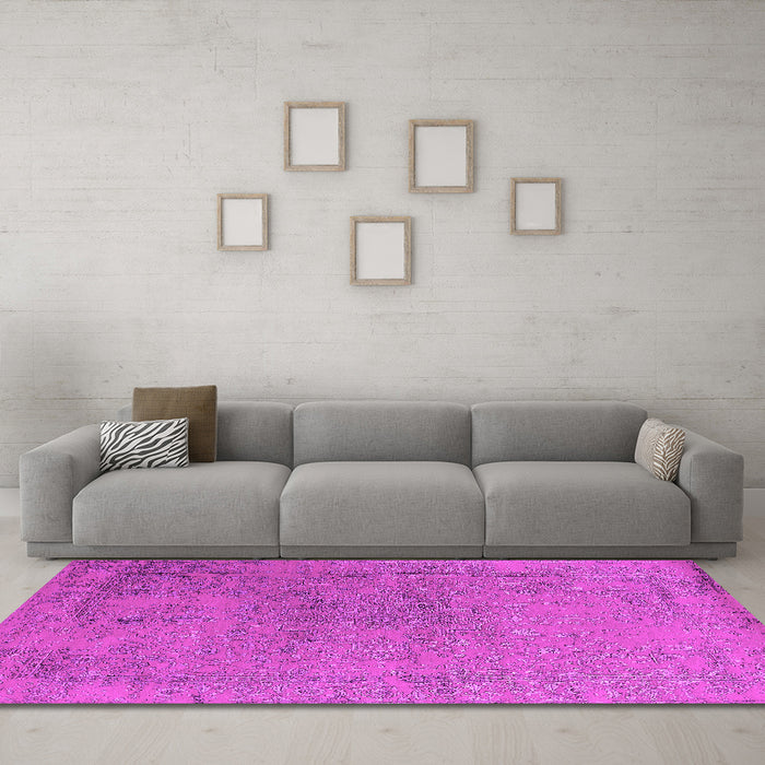 Machine Washable Oriental Pink Industrial Rug in a Living Room, wshurb2516pnk