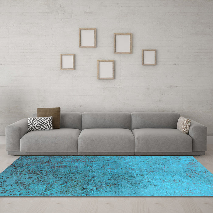 Machine Washable Oriental Light Blue Industrial Rug in a Living Room, wshurb2517lblu