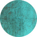 Round Machine Washable Oriental Turquoise Industrial Area Rugs, wshurb2517turq