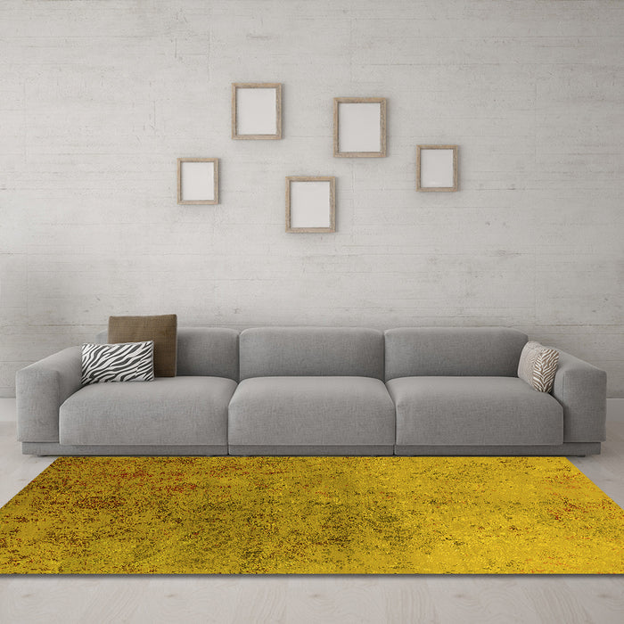 Machine Washable Oriental Yellow Industrial Rug in a Living Room, wshurb2517yw