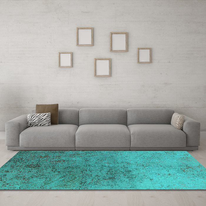 Machine Washable Oriental Turquoise Industrial Area Rugs in a Living Room,, wshurb2517turq