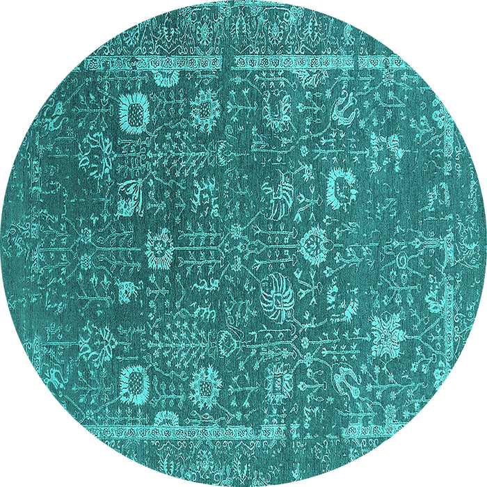 Round Machine Washable Oriental Turquoise Industrial Area Rugs, wshurb2519turq