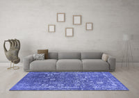 Machine Washable Oriental Blue Industrial Rug, wshurb2519blu