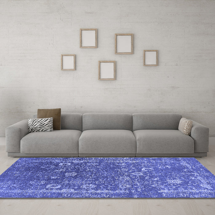 Machine Washable Oriental Blue Industrial Rug in a Living Room, wshurb2519blu