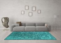 Machine Washable Oriental Turquoise Industrial Rug, wshurb2519turq