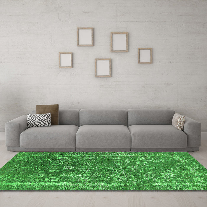 Machine Washable Oriental Green Industrial Area Rugs in a Living Room,, wshurb2519grn