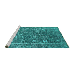 Sideview of Machine Washable Oriental Turquoise Industrial Area Rugs, wshurb2519turq
