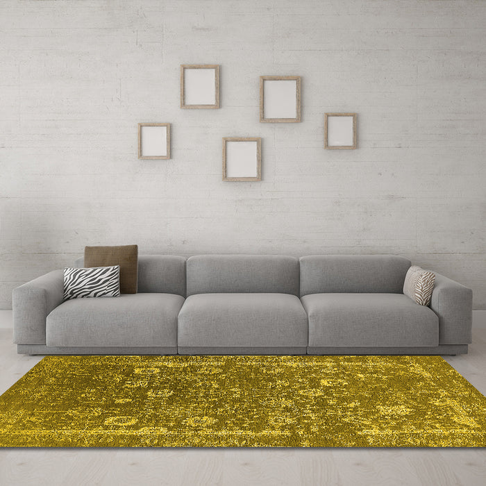 Machine Washable Oriental Yellow Industrial Rug in a Living Room, wshurb2519yw