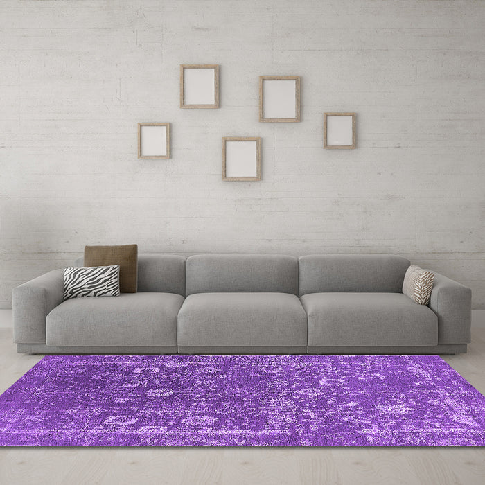 Machine Washable Oriental Purple Industrial Area Rugs in a Living Room, wshurb2519pur