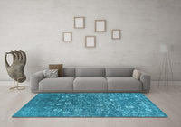 Machine Washable Oriental Light Blue Industrial Rug, wshurb2519lblu