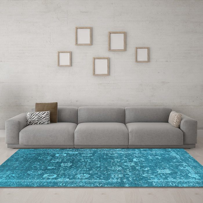 Machine Washable Oriental Light Blue Industrial Rug in a Living Room, wshurb2519lblu
