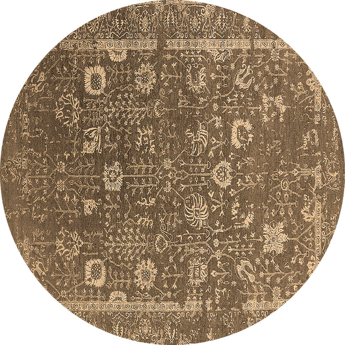 Round Machine Washable Oriental Brown Industrial Rug, wshurb2519brn