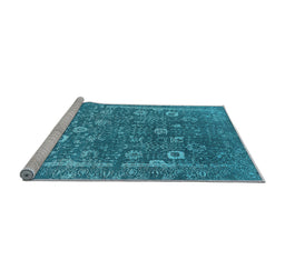 Sideview of Machine Washable Oriental Light Blue Industrial Rug, wshurb2519lblu