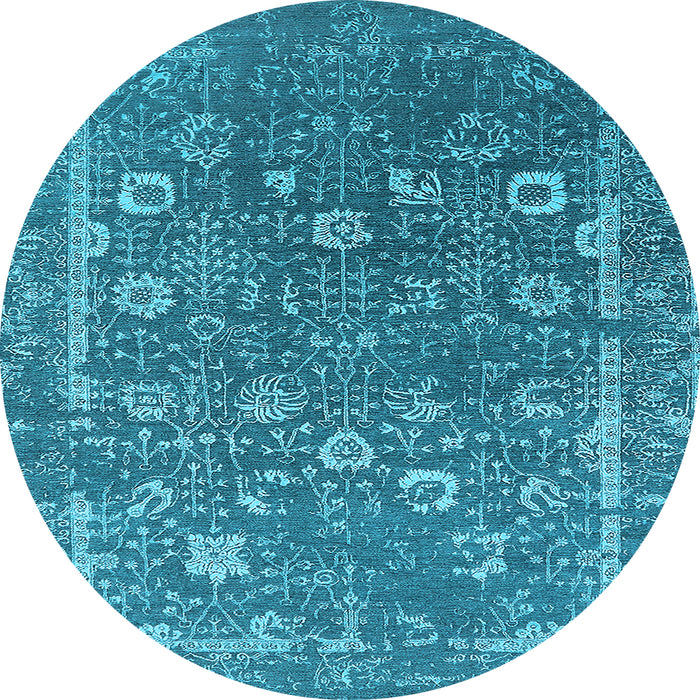 Round Machine Washable Oriental Light Blue Industrial Rug, wshurb2519lblu