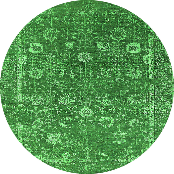 Round Machine Washable Oriental Green Industrial Area Rugs, wshurb2519grn