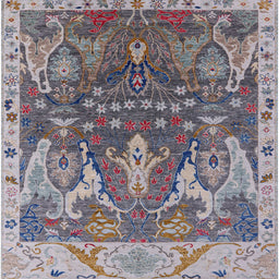 Square Mid-Century Modern Purple Oriental Rug, urb2520