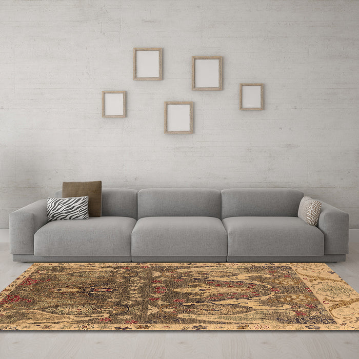 Machine Washable Oriental Brown Industrial Rug in a Living Room,, wshurb2520brn