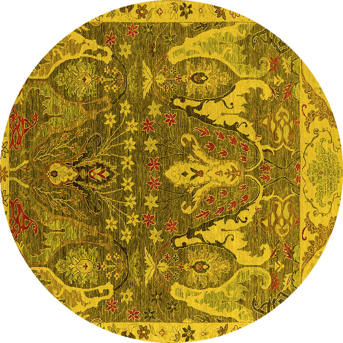Round Machine Washable Oriental Yellow Industrial Rug, wshurb2520yw