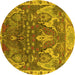 Round Machine Washable Oriental Yellow Industrial Rug, wshurb2520yw