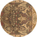 Round Machine Washable Oriental Brown Industrial Rug, wshurb2520brn