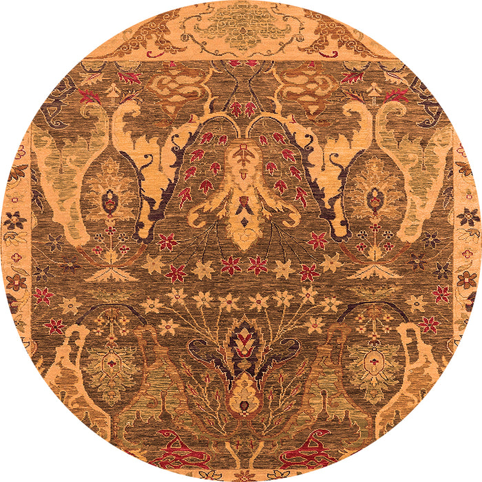 Round Machine Washable Oriental Orange Industrial Area Rugs, wshurb2520org