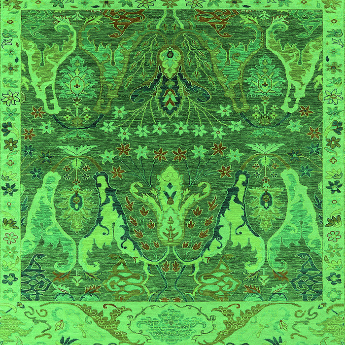 Square Machine Washable Oriental Green Industrial Area Rugs, wshurb2520grn
