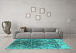 Machine Washable Oriental Turquoise Industrial Area Rugs in a Living Room,, wshurb2520turq