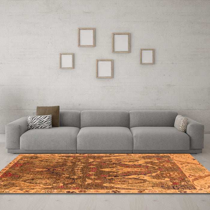Machine Washable Oriental Orange Industrial Area Rugs in a Living Room, wshurb2520org