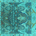 Square Machine Washable Oriental Turquoise Industrial Area Rugs, wshurb2520turq