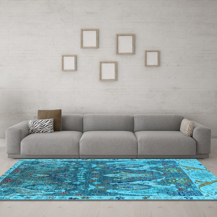 Machine Washable Oriental Light Blue Industrial Rug in a Living Room, wshurb2520lblu