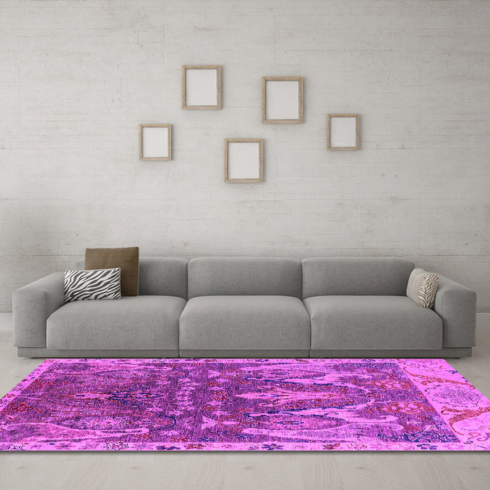 Machine Washable Oriental Pink Industrial Rug in a Living Room, wshurb2520pnk