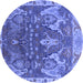 Round Machine Washable Oriental Blue Industrial Rug, wshurb2520blu