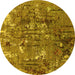 Round Machine Washable Oriental Yellow Industrial Rug, wshurb2521yw