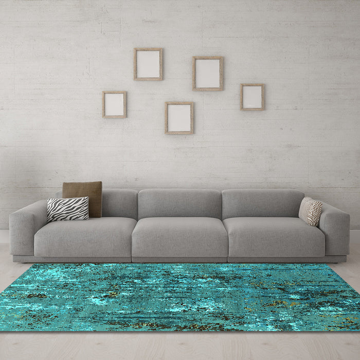 Machine Washable Oriental Turquoise Industrial Area Rugs in a Living Room,, wshurb2521turq