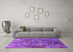 Machine Washable Oriental Purple Industrial Area Rugs in a Living Room, wshurb2521pur