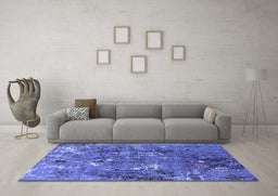 Machine Washable Oriental Blue Industrial Rug in a Living Room, wshurb2521blu