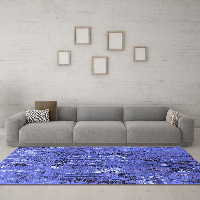 Machine Washable Oriental Blue Industrial Rug in a Living Room, wshurb2521blu