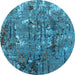 Round Machine Washable Oriental Light Blue Industrial Rug, wshurb2521lblu