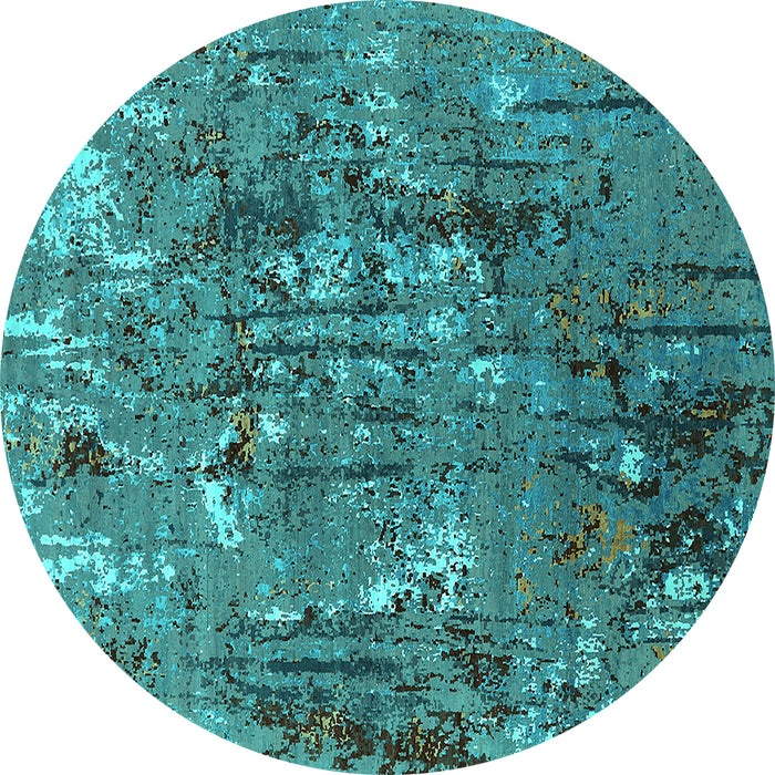 Round Machine Washable Oriental Turquoise Industrial Area Rugs, wshurb2521turq
