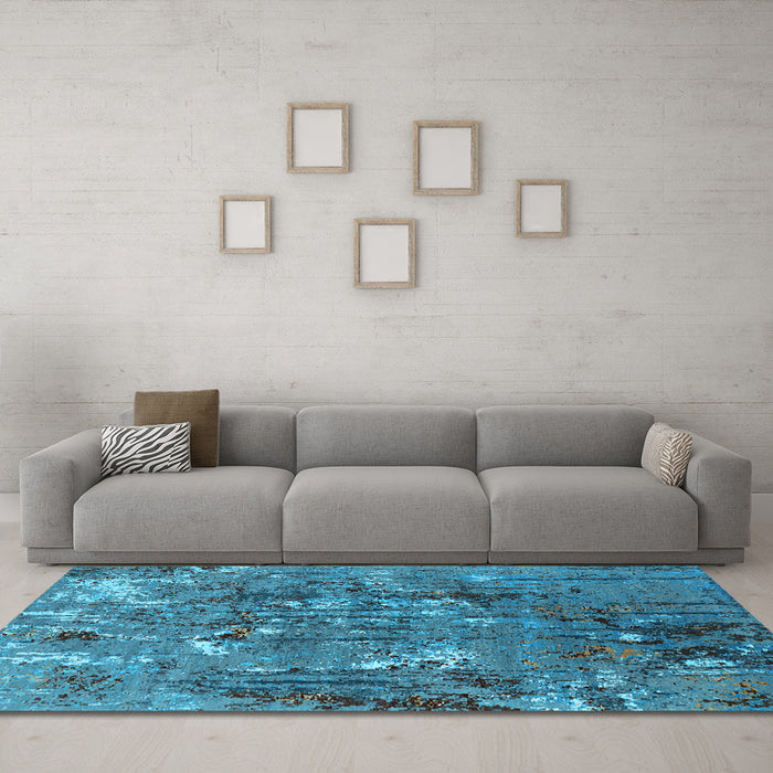Machine Washable Oriental Light Blue Industrial Rug in a Living Room, wshurb2521lblu