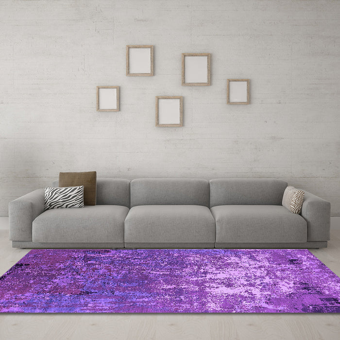 Machine Washable Oriental Purple Industrial Area Rugs in a Living Room, wshurb2522pur