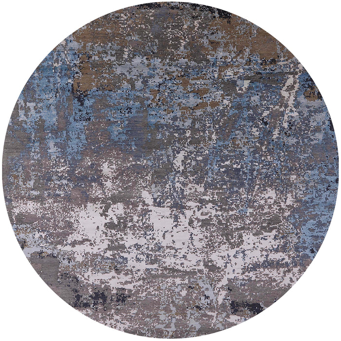 Round Mid-Century Modern Dark Gray Oriental Rug, urb2522