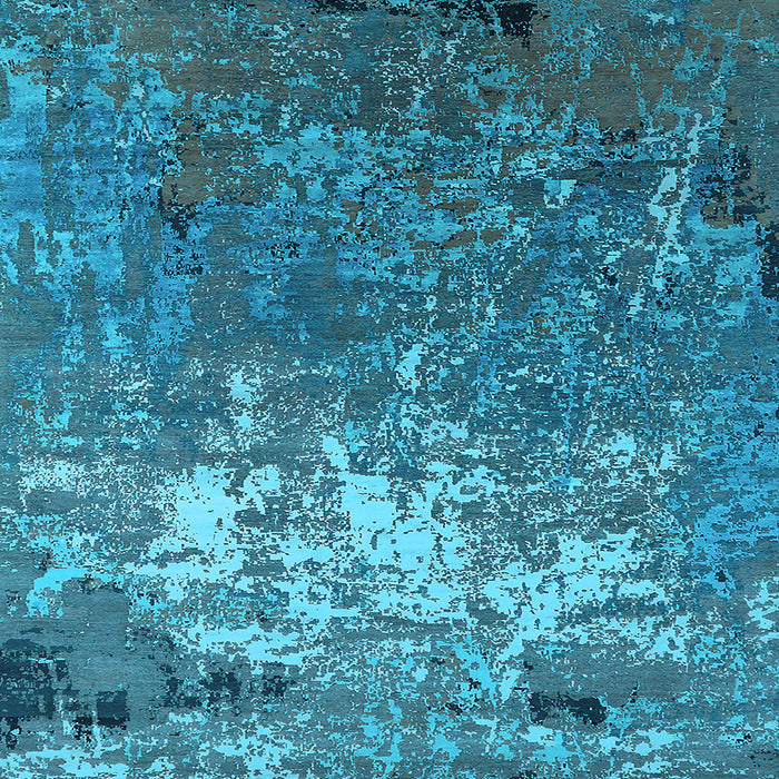 Square Machine Washable Oriental Light Blue Industrial Rug, wshurb2522lblu