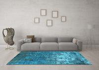 Machine Washable Oriental Light Blue Industrial Rug, wshurb2522lblu