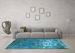Machine Washable Oriental Light Blue Industrial Rug in a Living Room, wshurb2522lblu