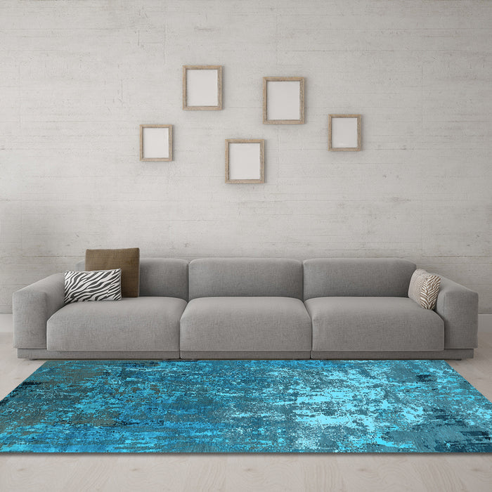 Machine Washable Oriental Light Blue Industrial Rug in a Living Room, wshurb2522lblu