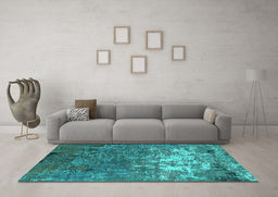 Machine Washable Oriental Turquoise Industrial Area Rugs in a Living Room,, wshurb2522turq