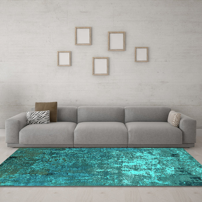 Machine Washable Oriental Turquoise Industrial Area Rugs in a Living Room,, wshurb2522turq